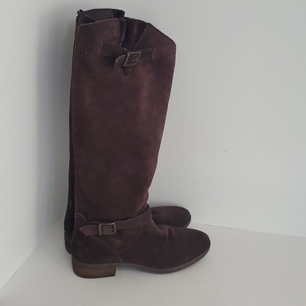 Sam Edelman Painter Brown Suede Leather Zip Knee High Boots Womens Size 6 M